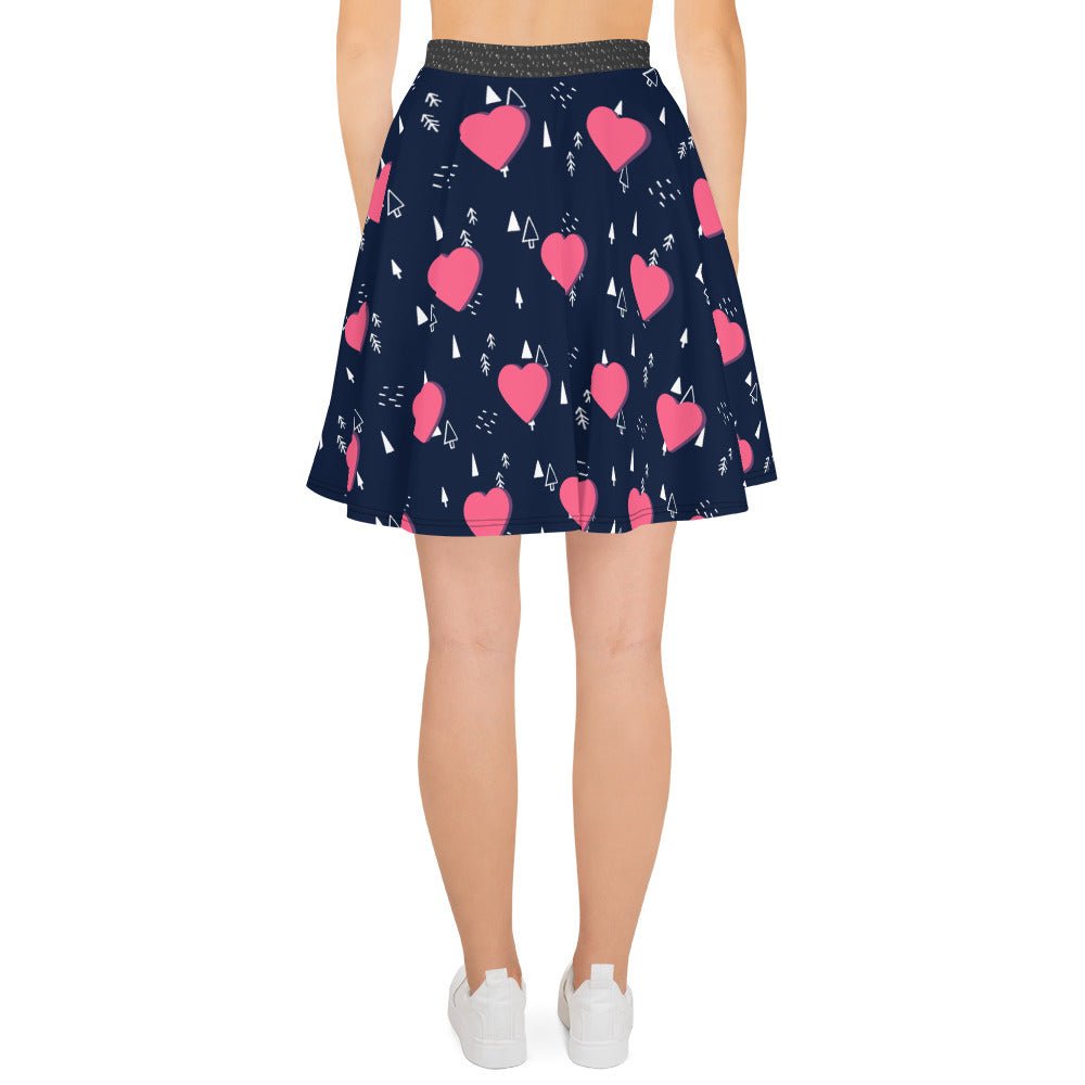 Women's skater skirt, Navy and pink color skirt, Love patterns - Hearts skirt, Festive pattern cut & sew sublimation, Summer special skirt skirt - PratSN