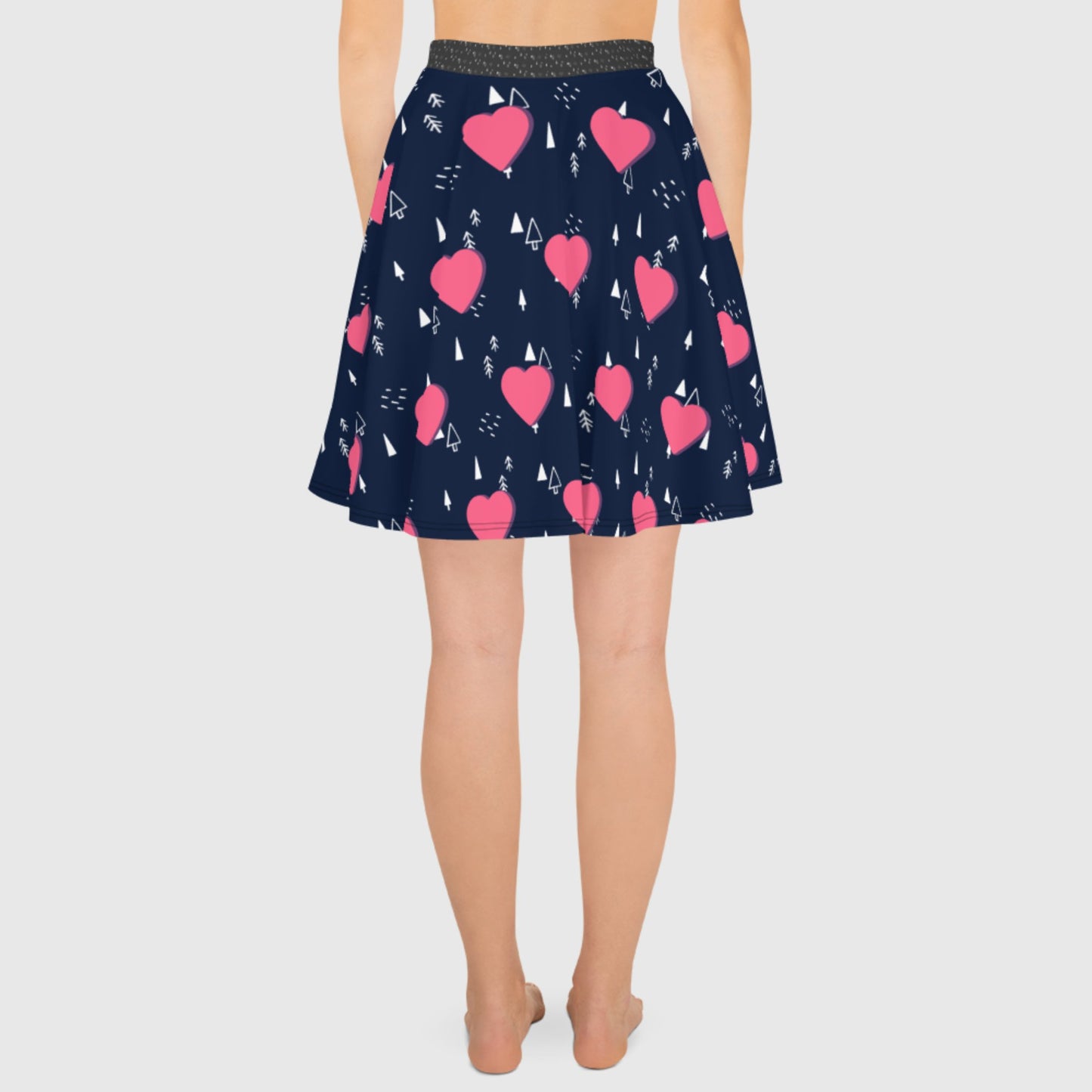 Women's skater skirt, Navy and pink color skirt, Love patterns - Hearts skirt, Festive pattern cut & sew sublimation, Summer special skirt skirt - PratSN