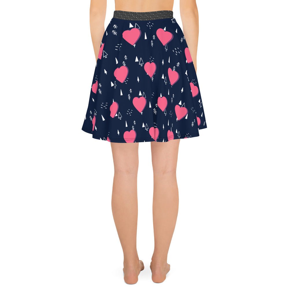 Women's skater skirt, Navy and pink color skirt, Love patterns - Hearts skirt, Festive pattern cut & sew sublimation, Summer special skirt skirt - PratSN