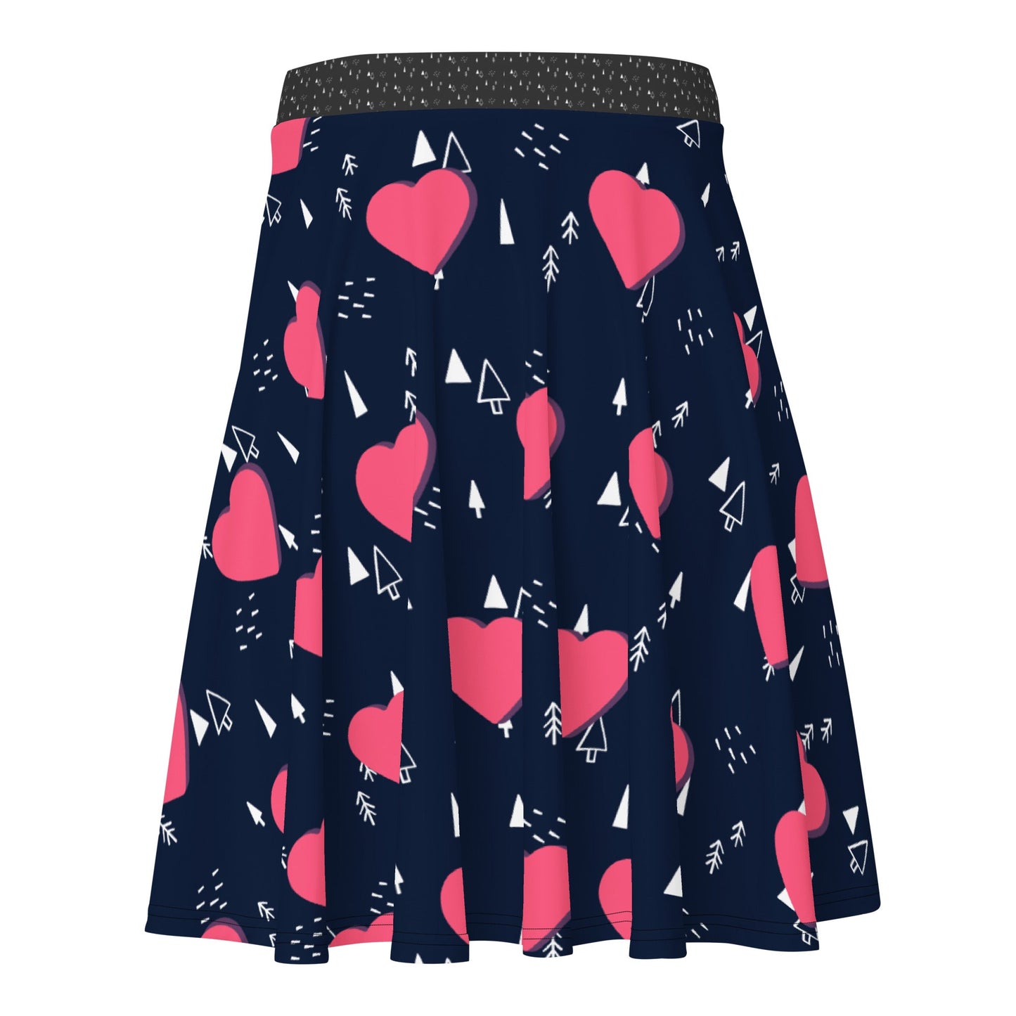 Women's skater skirt, Navy and pink color skirt, Love patterns - Hearts skirt, Festive pattern cut & sew sublimation, Summer special skirt skirt - PratSN