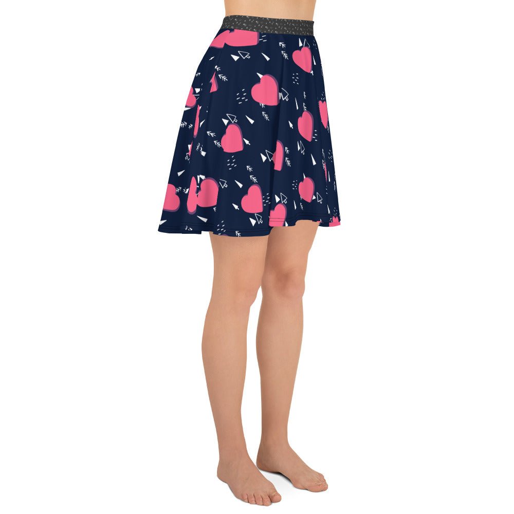 Women's skater skirt, Navy and pink color skirt, Love patterns - Hearts skirt, Festive pattern cut & sew sublimation, Summer special skirt skirt - PratSN