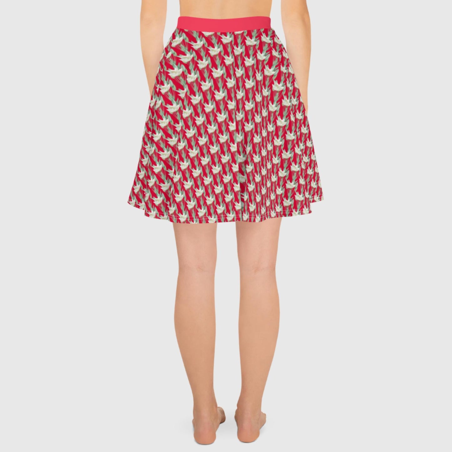 Women's skater skirt, Radical red color skirt, Festive and blooming pattern skater skirt, Cut & sew sublimation skirt, skater skirt for summer and spring - PratSN