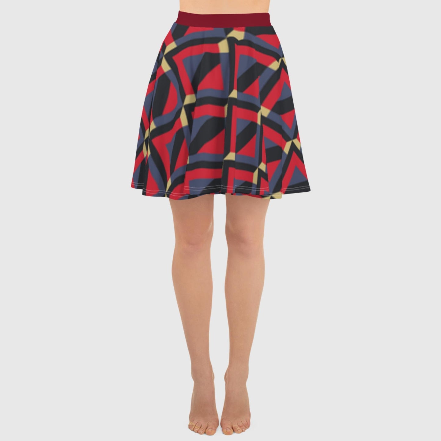 Women's skater skirt, red gray and amber skirt, multicolor skirt, Geometric pattern skater dress, skater skirt for summer and spring - PratSN