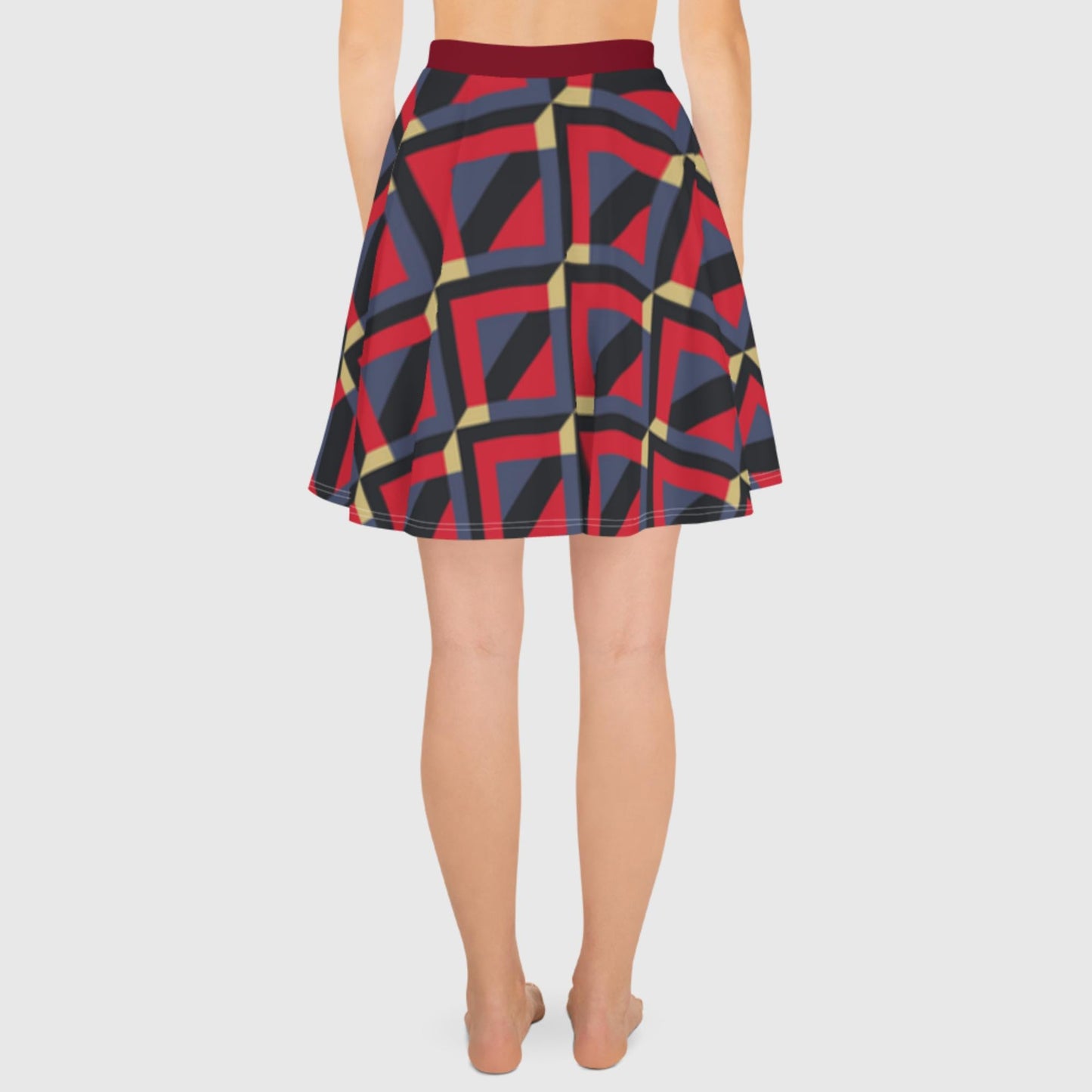 Women's skater skirt, red gray and amber skirt, multicolor skirt, Geometric pattern skater dress, skater skirt for summer and spring - PratSN