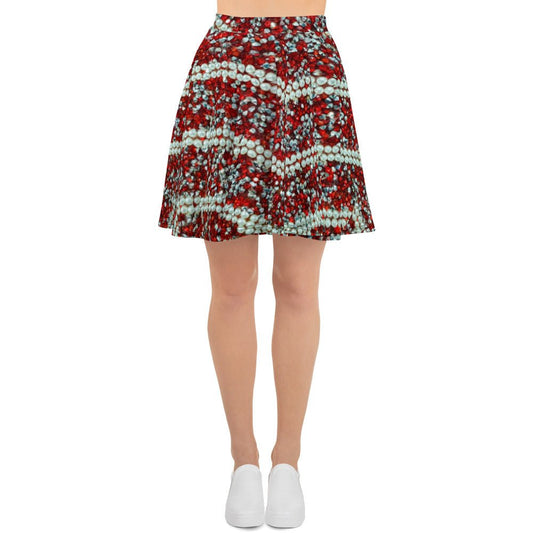 Women's Skater Skirt, Rhinestone Print Red White Mini Skirt, Cut & sew sublimation skirt, skater skirt for summer and spring - PratSN