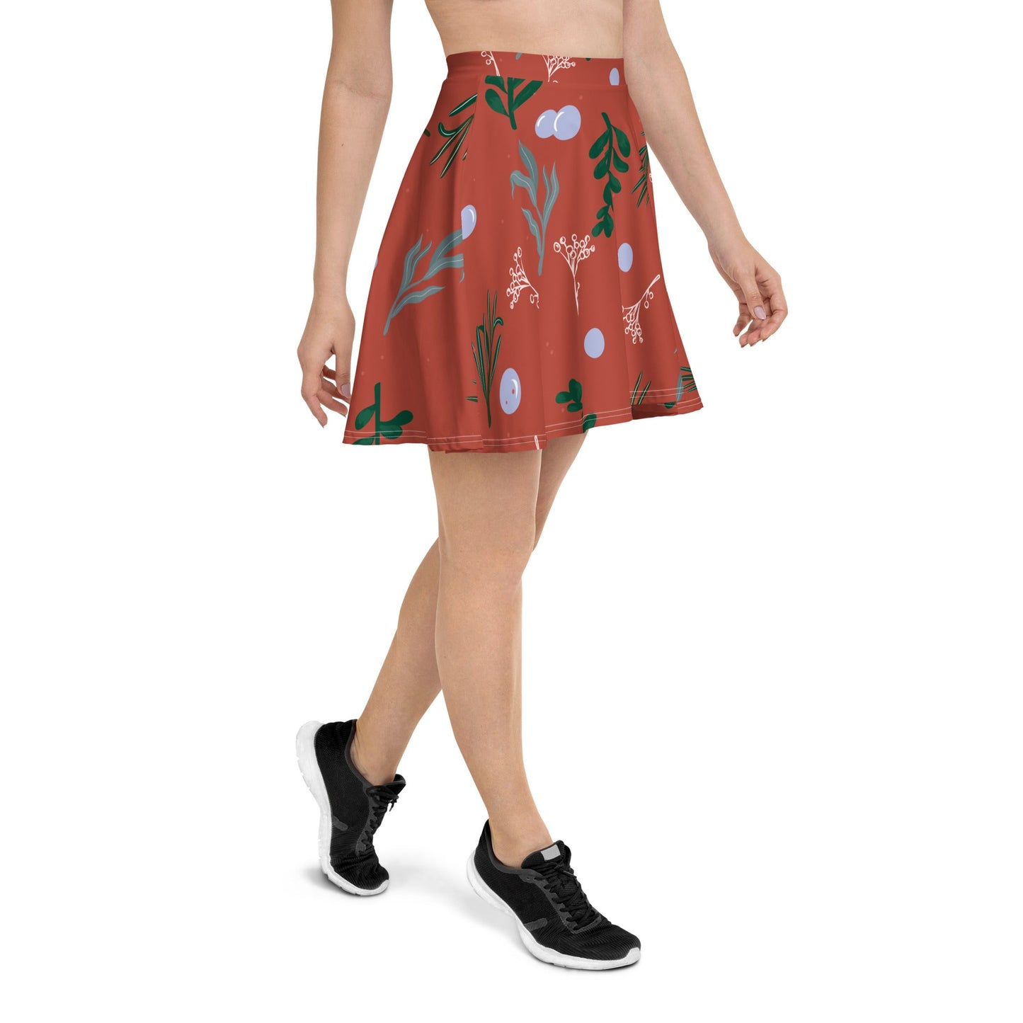 Women's skater skirt, Rust color skirt, Leaf pattern skater skirt, Cut & sew sublimation skirt, skater skirt for summer and spring - PratSN