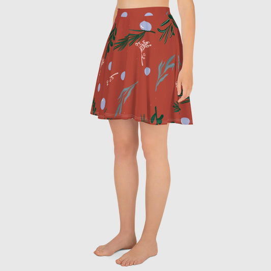 Women's skater skirt, Rust color skirt, Leaf pattern skater skirt, Cut & sew sublimation skirt, skater skirt for summer and spring - PratSN