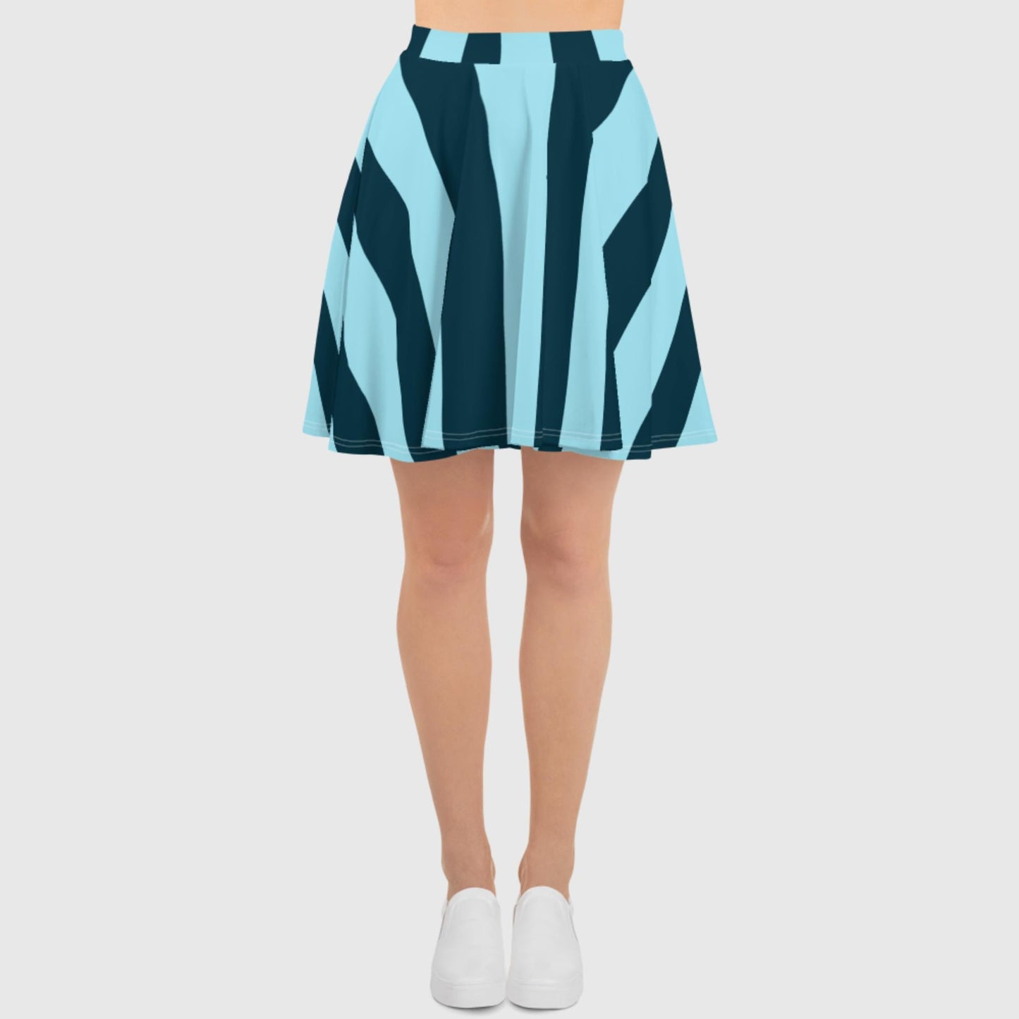 Women's skater skirt, Sky blue and deep green color skirt, Stripped skater skirt, Cut & sew sublimation skirt, skater skirt for summer and spring - PratSN