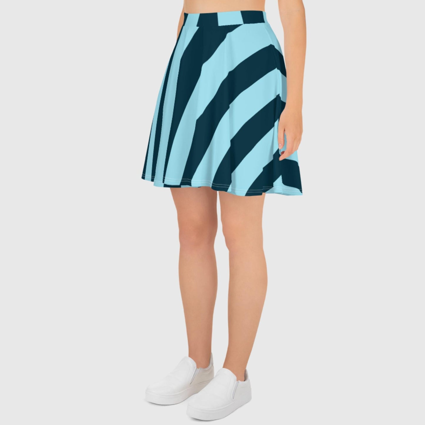 Women's skater skirt, Sky blue and deep green color skirt, Stripped skater skirt, Cut & sew sublimation skirt, skater skirt for summer and spring - PratSN