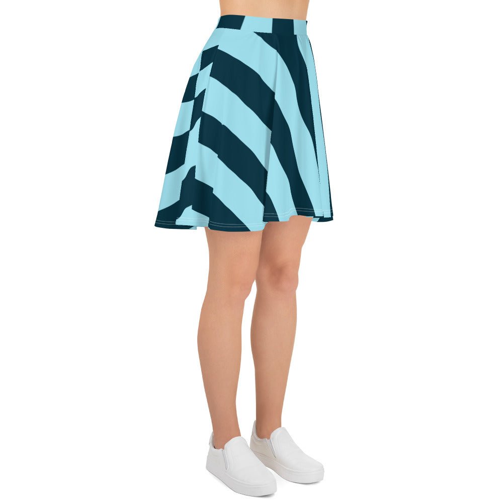 Women's skater skirt, Sky blue and deep green color skirt, Stripped skater skirt, Cut & sew sublimation skirt, skater skirt for summer and spring - PratSN