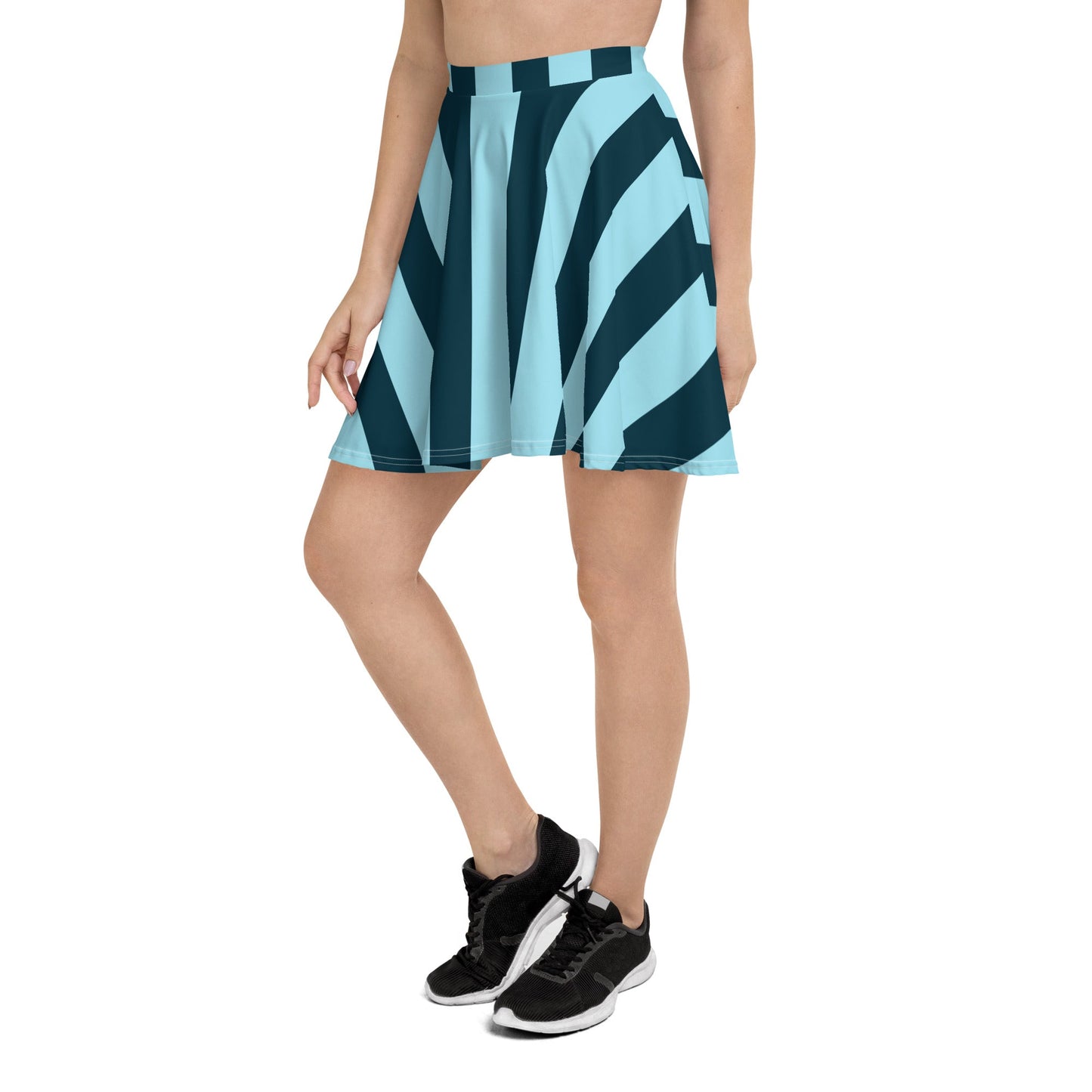 Women's skater skirt, Sky blue and deep green color skirt, Stripped skater skirt, Cut & sew sublimation skirt, skater skirt for summer and spring - PratSN