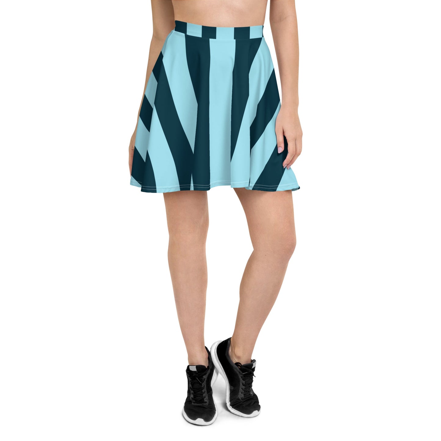 Women's skater skirt, Sky blue and deep green color skirt, Stripped skater skirt, Cut & sew sublimation skirt, skater skirt for summer and spring - PratSN