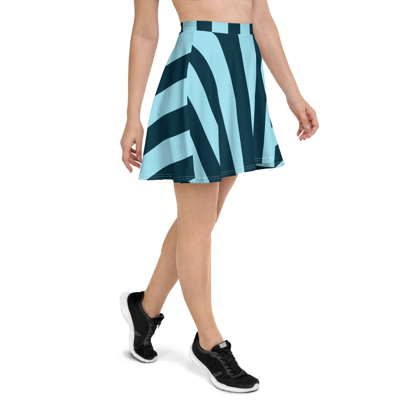Women's skater skirt, Sky blue and deep green color skirt, Stripped skater skirt, Cut & sew sublimation skirt, skater skirt for summer and spring - PratSN
