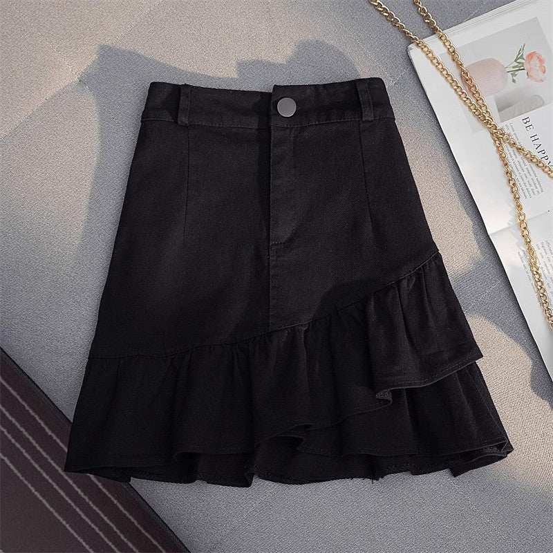 Women's Skirt White Denim Irregular Ruffles - PratSN