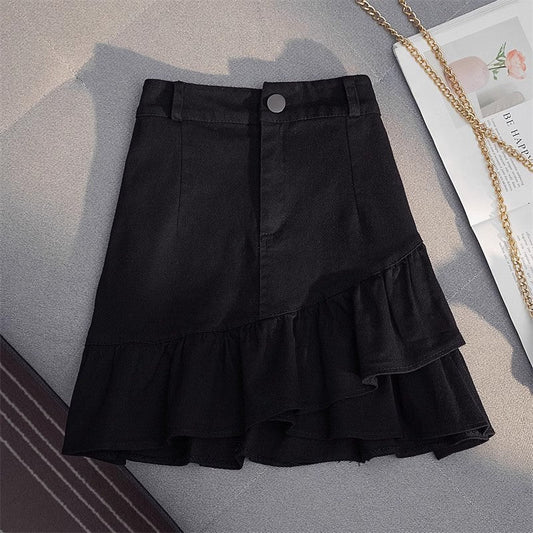 Women's Skirt White Denim Irregular Ruffles - PratSN