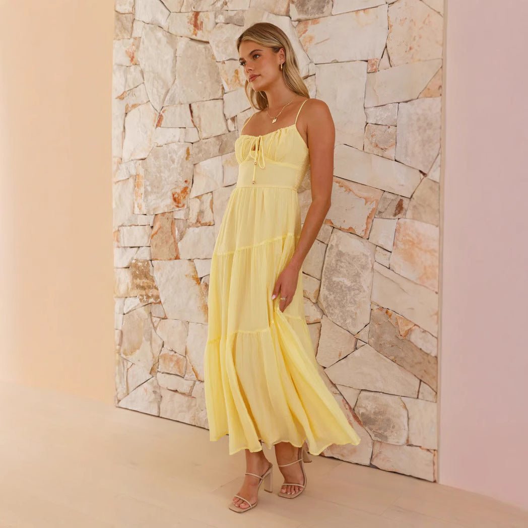 Women's Sleeveless Splicing Sling Long Tie Large Swing Dress - PratSN