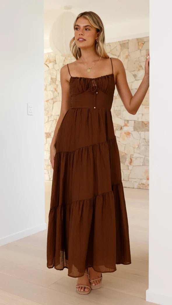 Women's Sleeveless Splicing Sling Long Tie Large Swing Dress - PratSN