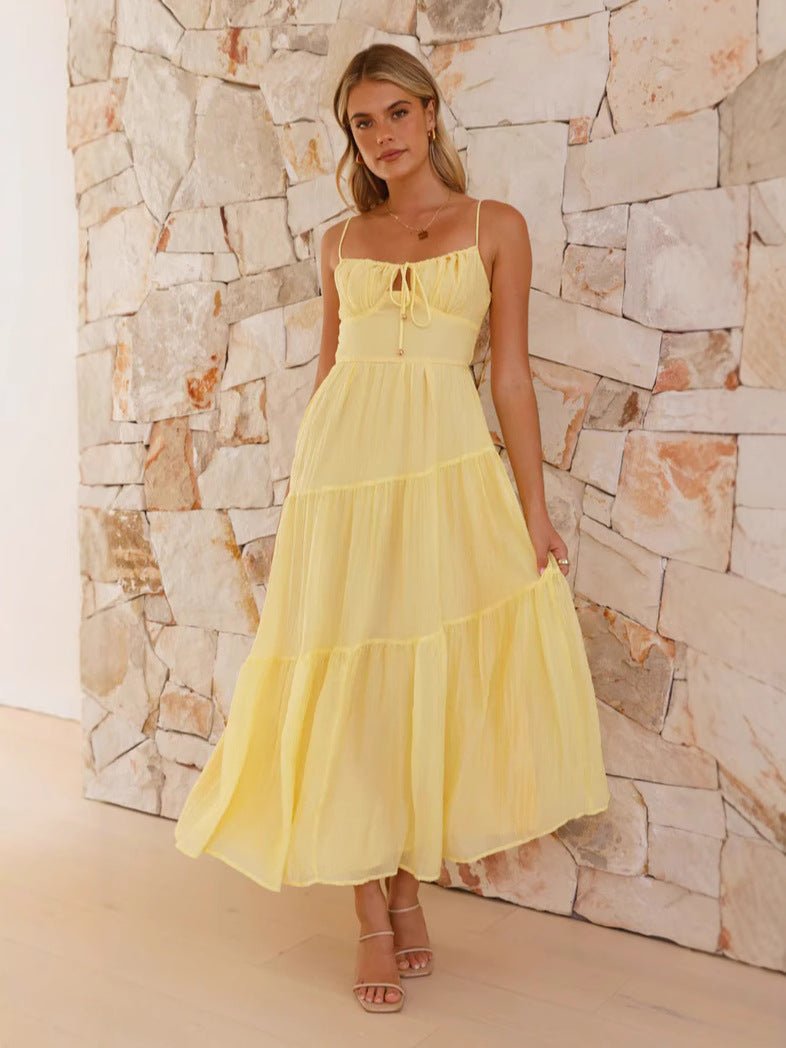 Women's Sleeveless Splicing Sling Long Tie Large Swing Dress - PratSN