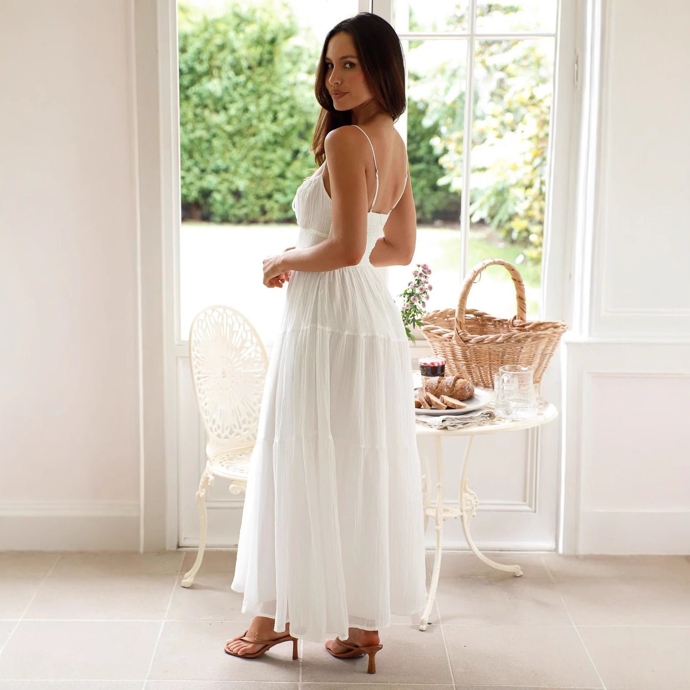 Women's Sleeveless Splicing Sling Long Tie Large Swing Dress - PratSN