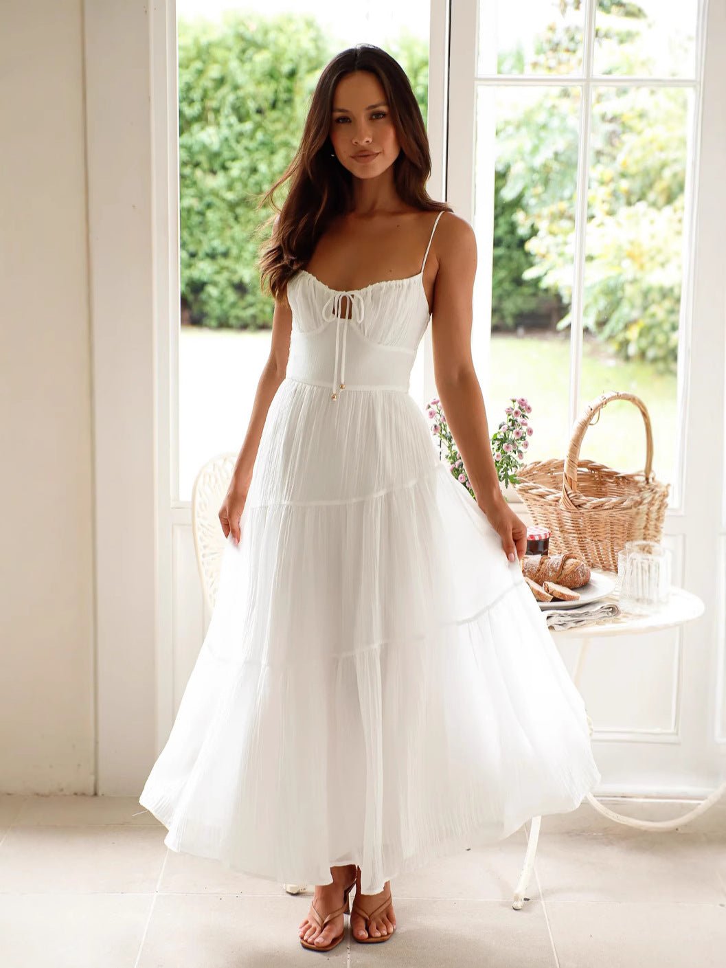 Women's Sleeveless Splicing Sling Long Tie Large Swing Dress - PratSN