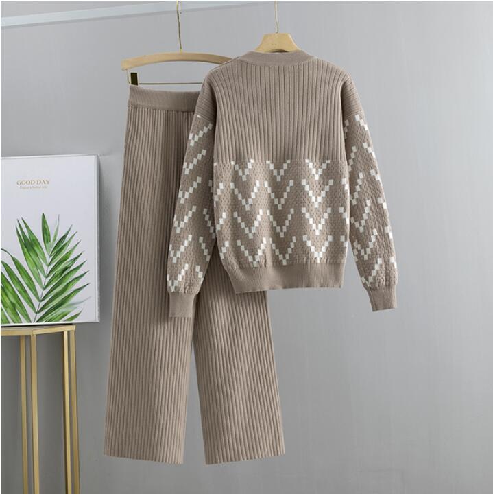 Women's Slimming Wide - leg Pants Top Two - piece Fashionable Sweater For Age Reduction - PratSN