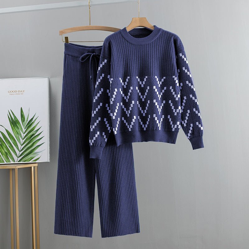 Women's Slimming Wide - leg Pants Top Two - piece Fashionable Sweater For Age Reduction - PratSN