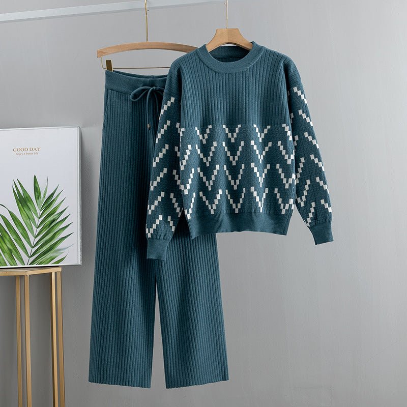 Women's Slimming Wide - leg Pants Top Two - piece Fashionable Sweater For Age Reduction - PratSN