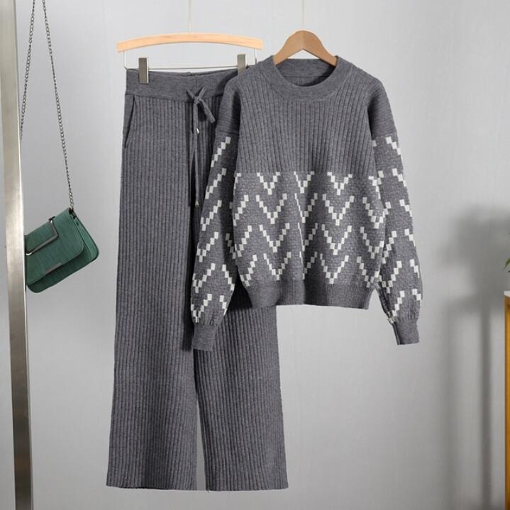 Women's Slimming Wide - leg Pants Top Two - piece Fashionable Sweater For Age Reduction - PratSN