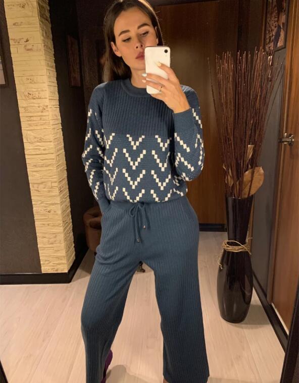 Women's Slimming Wide - leg Pants Top Two - piece Fashionable Sweater For Age Reduction - PratSN