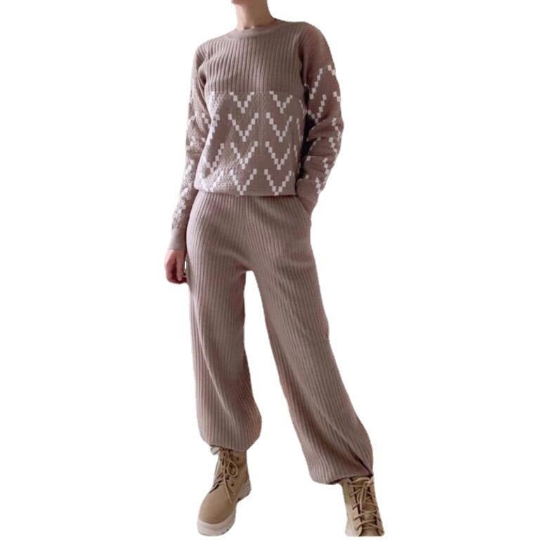 Women's Slimming Wide - leg Pants Top Two - piece Fashionable Sweater For Age Reduction - PratSN