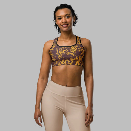 Women's sports bra, Cut & sew sublimation bra, Chocolate and yellow color bra, Fitness dress - PratSN