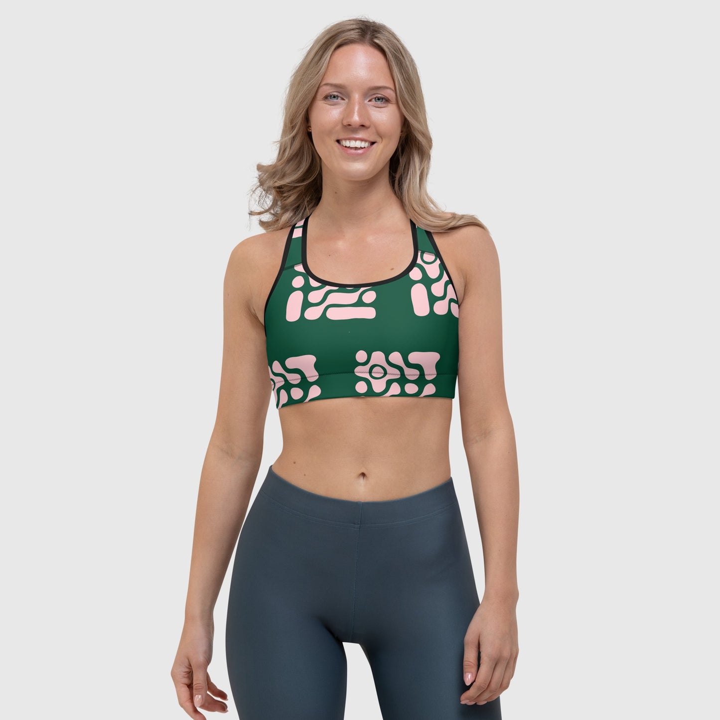 Women's sports bra, Cut & sew sublimation bra, Green & light pink color bra, Fitness dress - PratSN