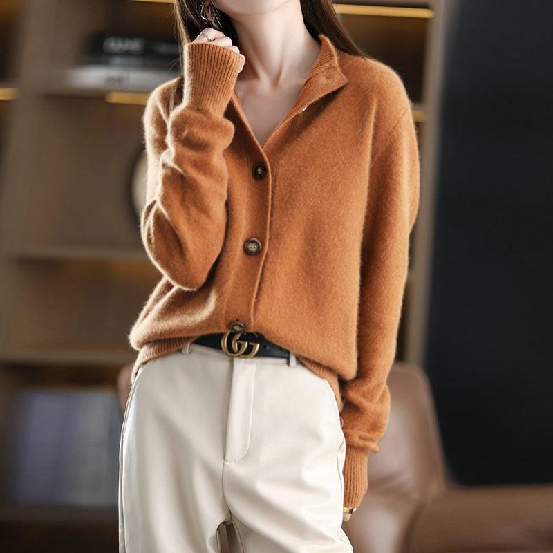 Women's Stand Collar Cardigan Knitted Sweater Loose Long Sleeve - PratSN