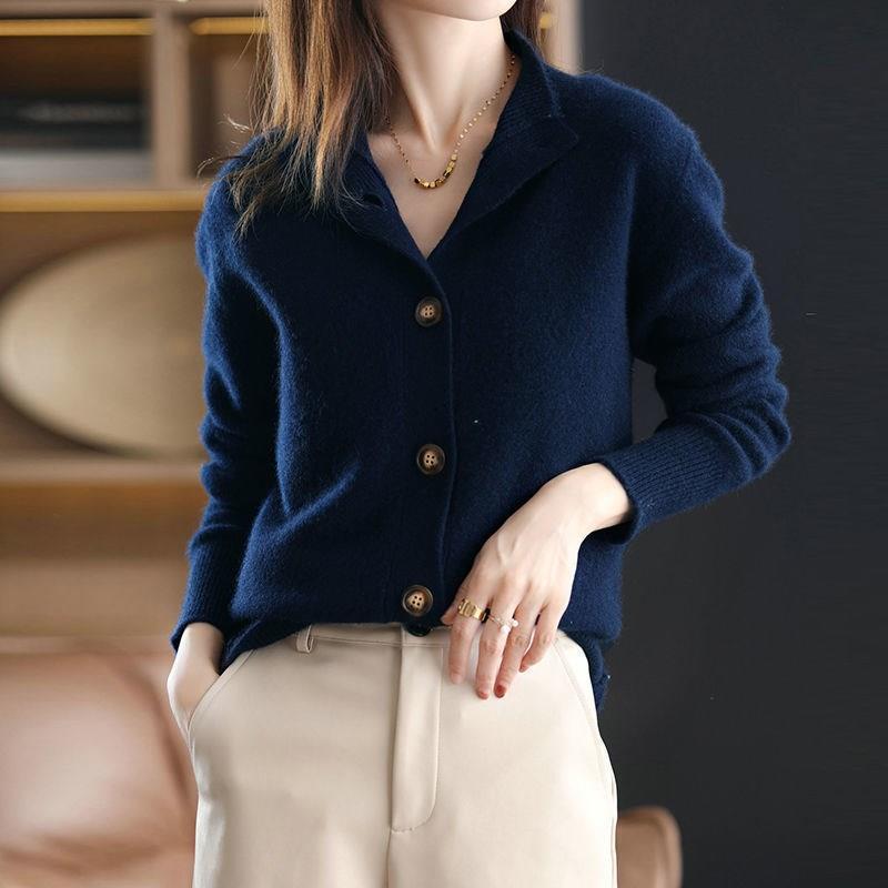 Women's Stand Collar Cardigan Knitted Sweater Loose Long Sleeve - PratSN