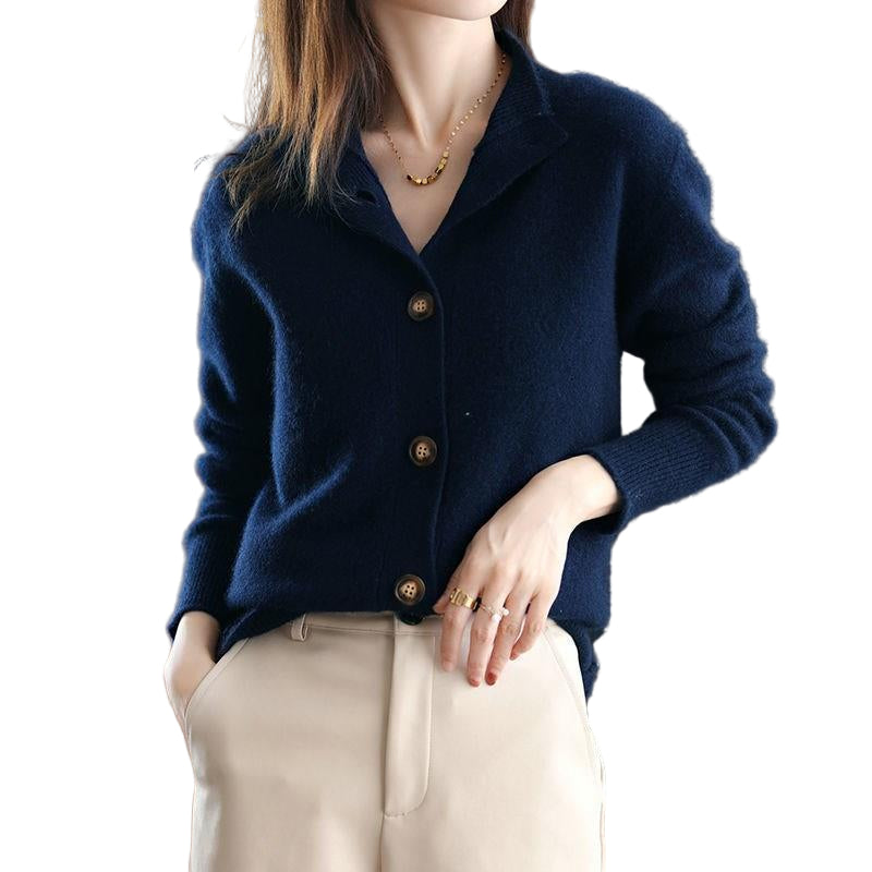 Women's Stand Collar Cardigan Knitted Sweater Loose Long Sleeve - PratSN