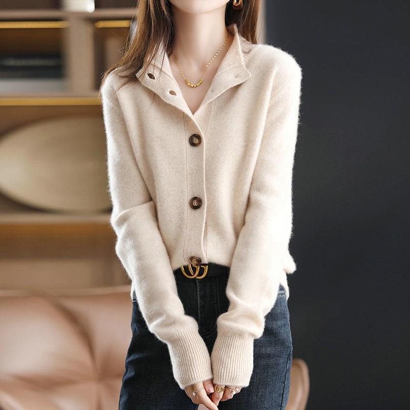 Women's Stand Collar Cardigan Knitted Sweater Loose Long Sleeve - PratSN