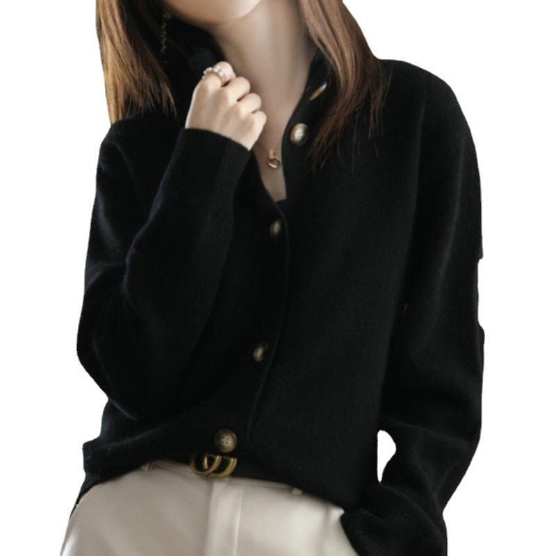 Women's Stand Collar Cardigan Knitted Sweater Loose Long Sleeve - PratSN