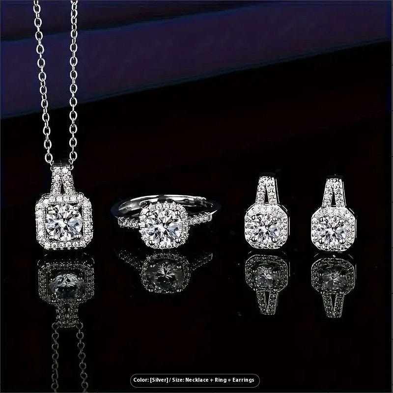 Women's Sterling Silver Natural Stone Earrings Set Necklace - PratSN