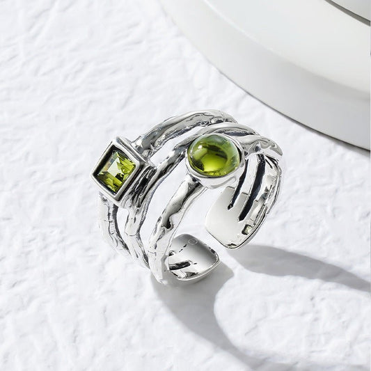 Women's Sterling Silver Olivine Crystal Ring - PratSN