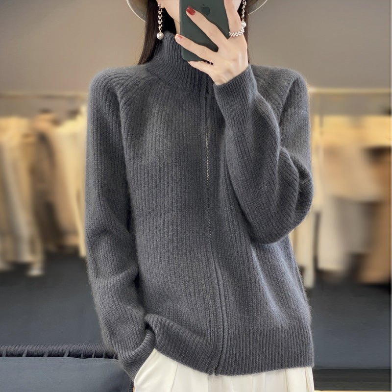 Women's Striped Turtleneck Zipper Sweater - PratSN