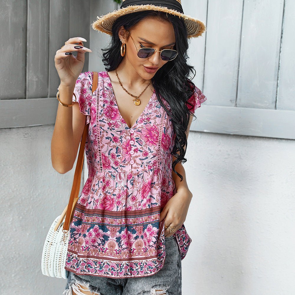 Women's Summer Bohemian Short Sleeve Top T-Shirt - PratSN