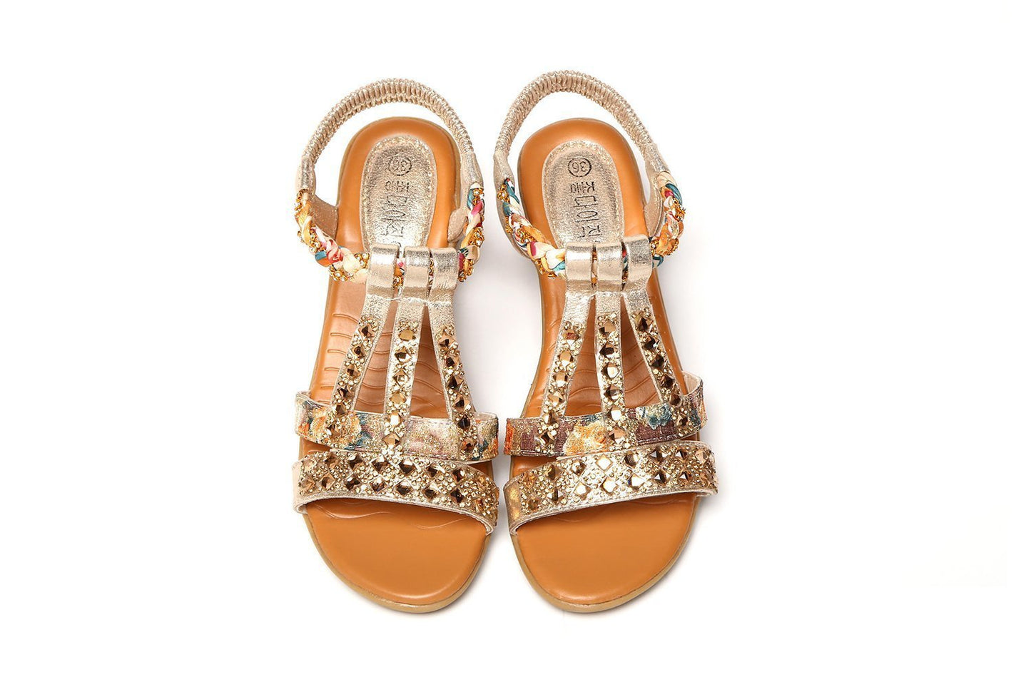 Women's Summer Flat Bottom Rhinestone Elastic Strap Sandals - PratSN