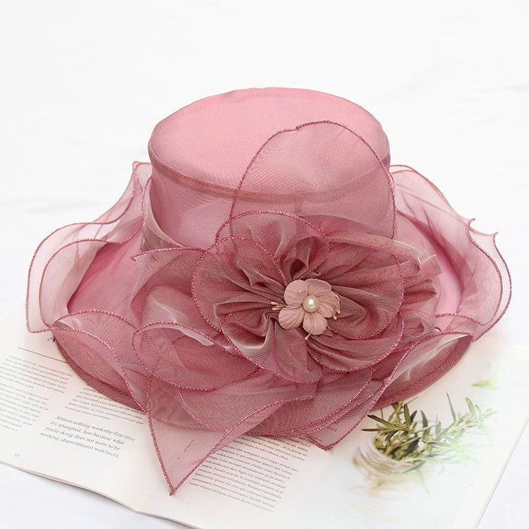 Women's Summer New Arrival Organza Sun Hat Lace Flower Mesh Sun Hat Outdoor Big Brim Foldable Beach Hat - PratSN