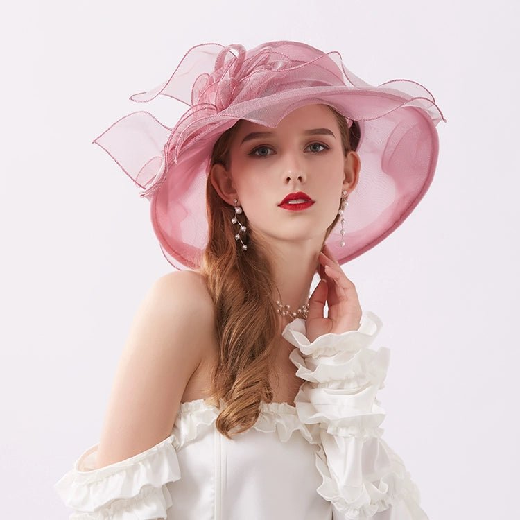 Women's Summer New Arrival Organza Sun Hat Lace Flower Mesh Sun Hat Outdoor Big Brim Foldable Beach Hat - PratSN