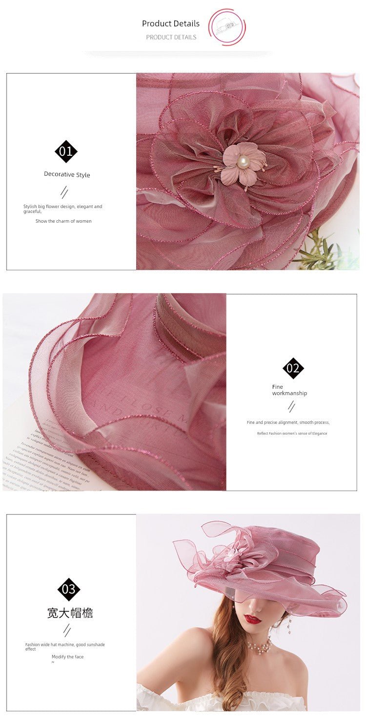 Women's Summer New Arrival Organza Sun Hat Lace Flower Mesh Sun Hat Outdoor Big Brim Foldable Beach Hat - PratSN