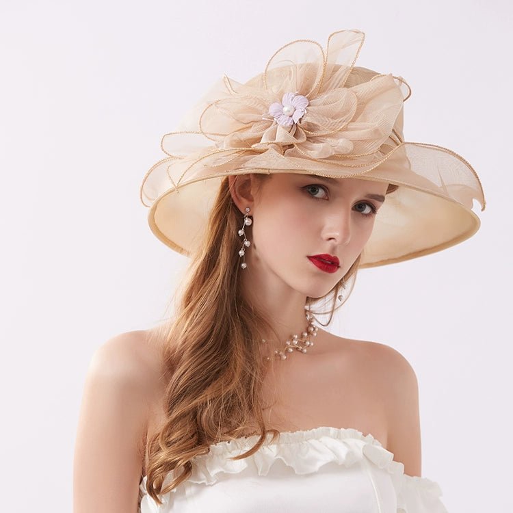 Women's Summer New Arrival Organza Sun Hat Lace Flower Mesh Sun Hat Outdoor Big Brim Foldable Beach Hat - PratSN