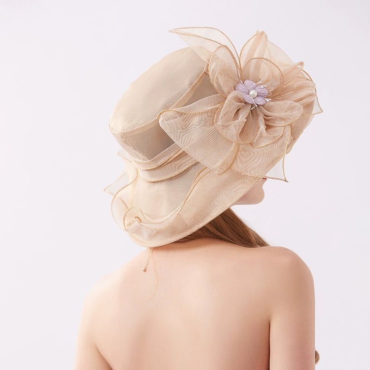 Women's Summer New Arrival Organza Sun Hat Lace Flower Mesh Sun Hat Outdoor Big Brim Foldable Beach Hat - PratSN