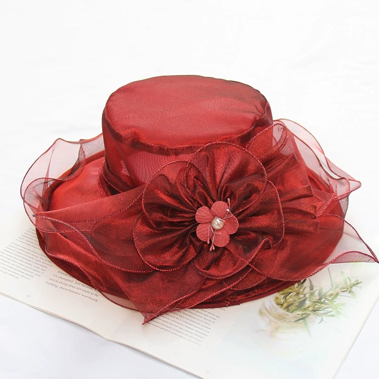Women's Summer New Arrival Organza Sun Hat Lace Flower Mesh Sun Hat Outdoor Big Brim Foldable Beach Hat - PratSN