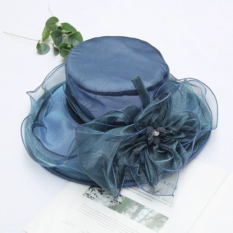 Women's Summer New Arrival Organza Sun Hat Lace Flower Mesh Sun Hat Outdoor Big Brim Foldable Beach Hat - PratSN