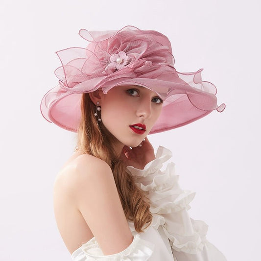 Women's Summer New Arrival Organza Sun Hat Lace Flower Mesh Sun Hat Outdoor Big Brim Foldable Beach Hat - PratSN